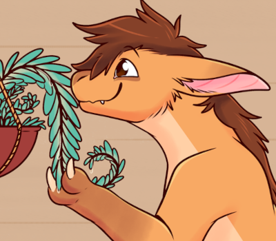 Picture of fluffy dragon watering a houseplan. Title image for guest blog post titled: AF - Plant Friends.