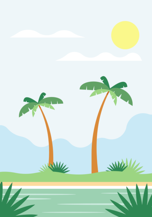 Palm trees on an island.