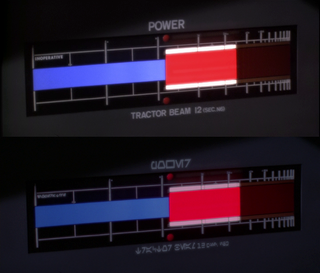 Picture of a power dial with the labelling switched from English to Star Wars' language, Aurebesh.