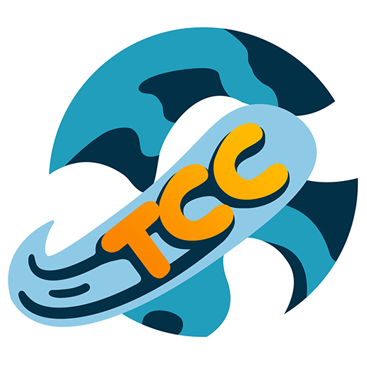 My new logo, made by Gij Arentz. Blue and white planet with TCC as a sort of Saturn ring.